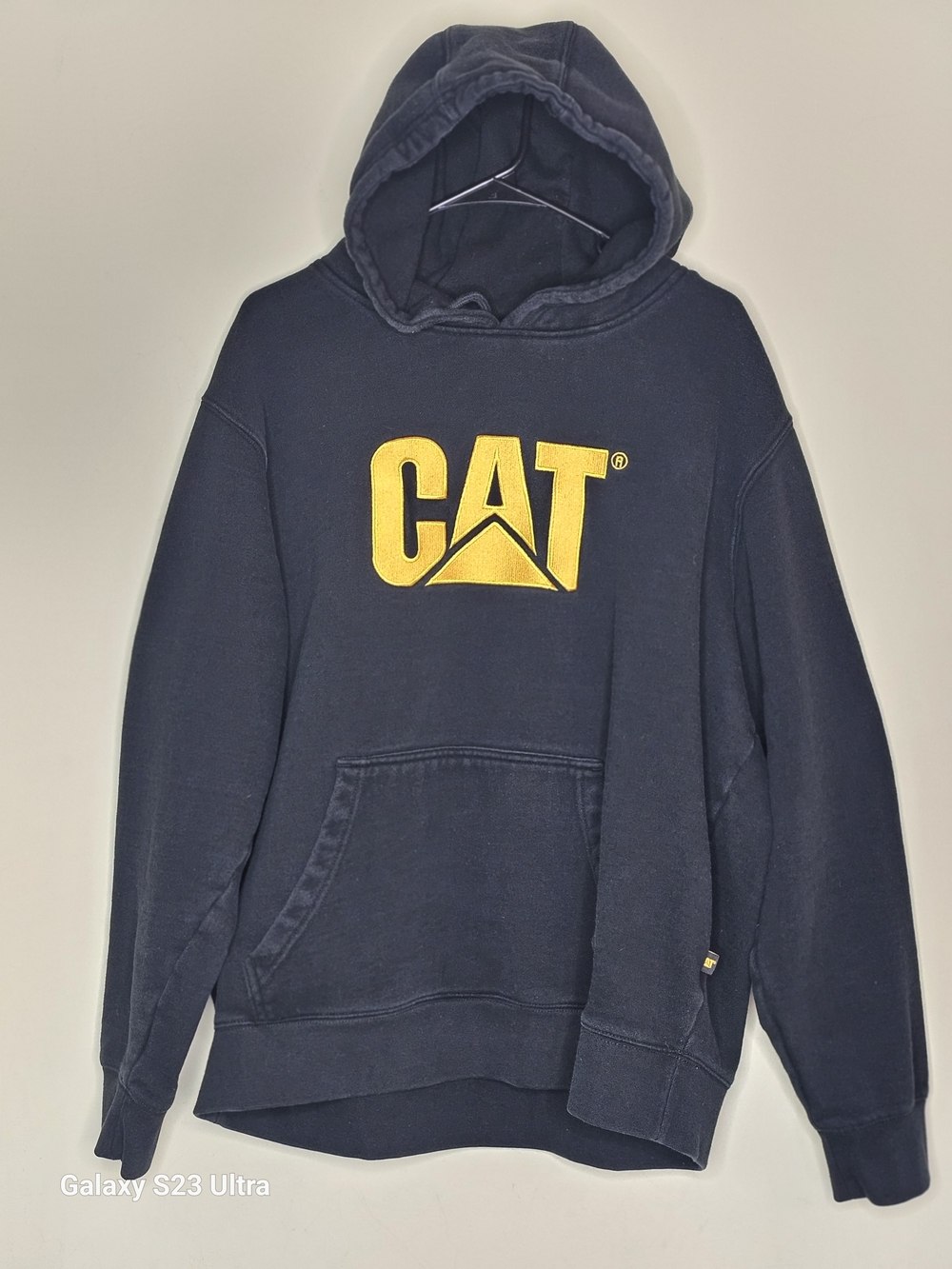 CAT Pullover Hoodie in Black Fleece Logo Graphic Print 2XL with Kangaroo Pocket
